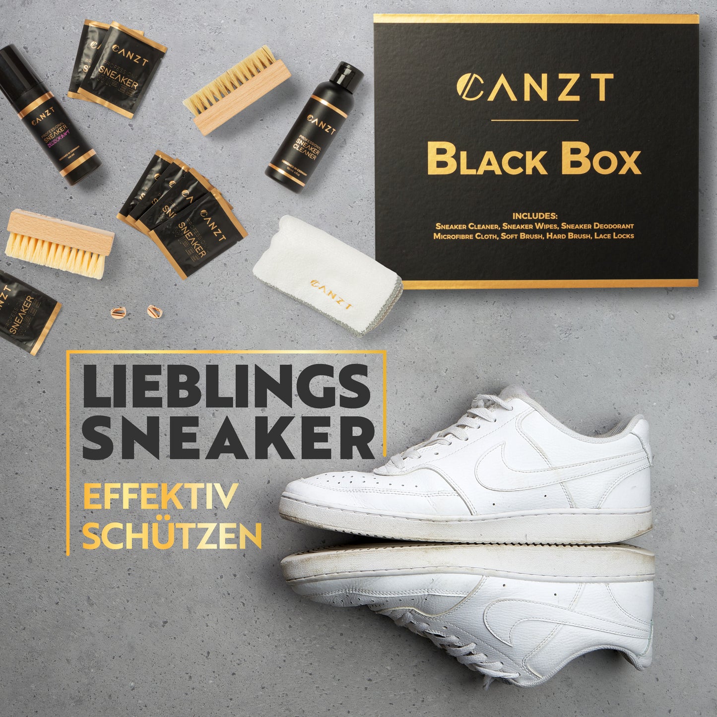 Bürsten und Zubehör aus der Canzt Black Box in der Draufsicht
