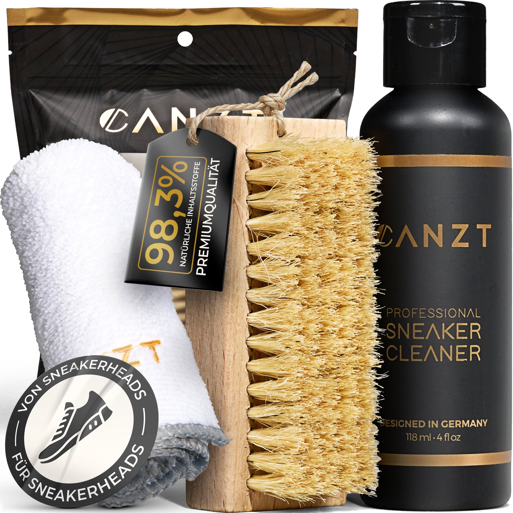 Canzt Premium Sneaker Reinigungsset mit Cleaner, Naturhaarbürste und Mikrofasertuch