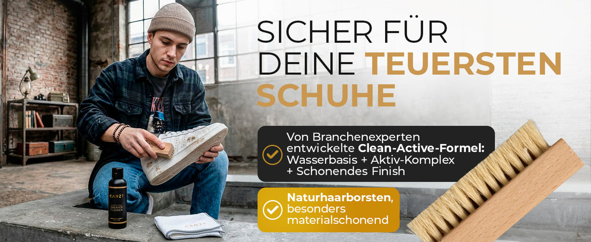 Sicher für deine teuersten Schuhe – von Branchenexperten entwickelte Clean-Active-Formel mit Naturhaarborsten