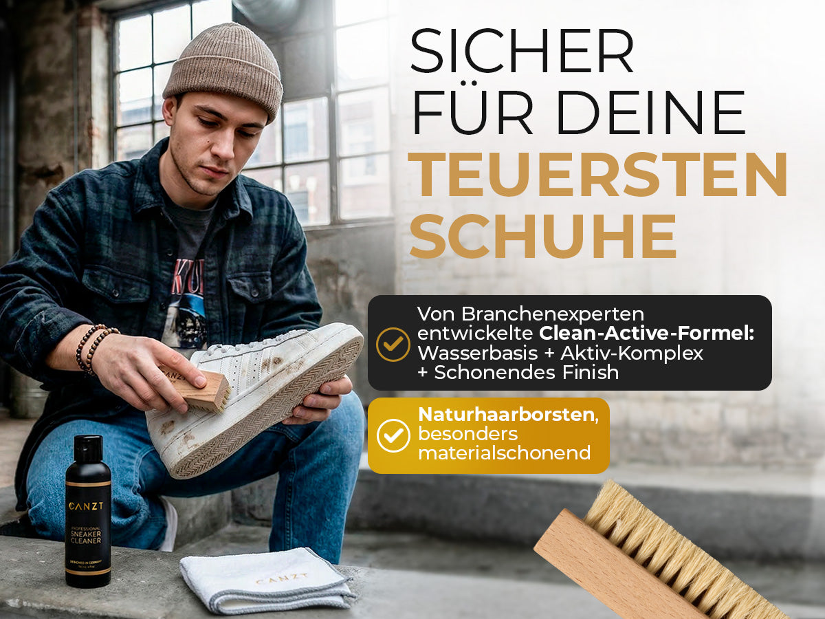 Sicher für deine teuersten Schuhe – von Branchenexperten entwickelte Clean-Active-Formel mit Naturhaarborsten