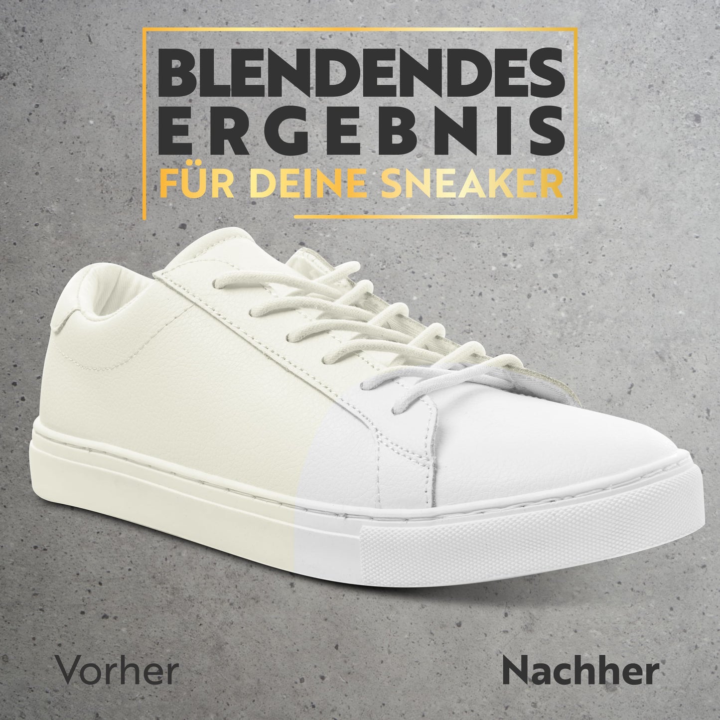 Vorher-Nachher-Vergleich: vergilbter und aufgefrischter weißer Sneaker