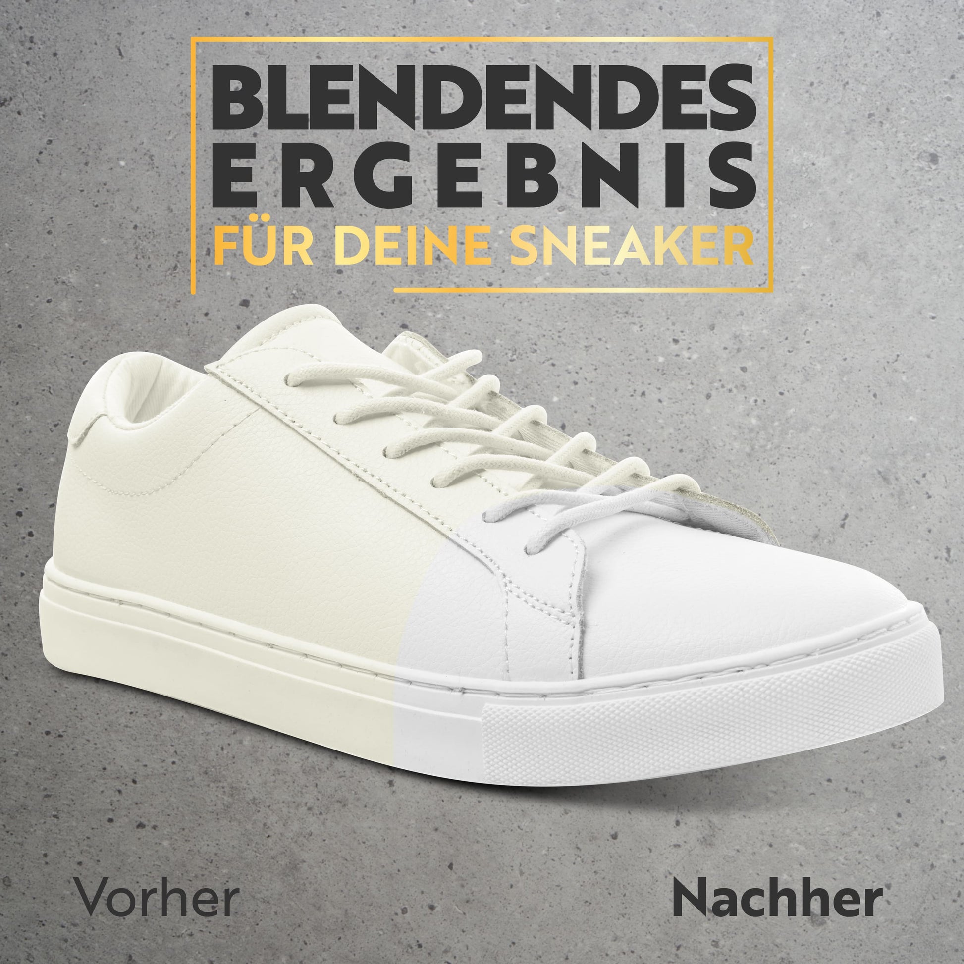 Vorher-Nachher-Vergleich: vergilbter und aufgefrischter weißer Sneaker