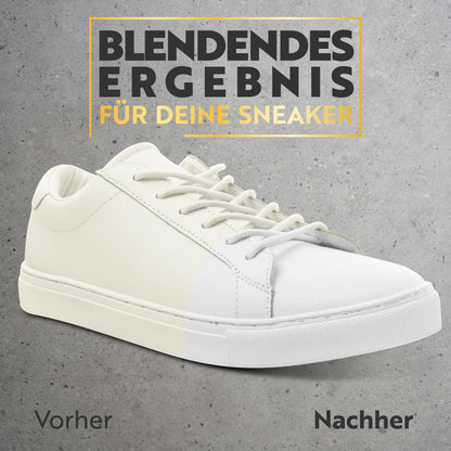 Vorher-Nachher-Vergleich: vergilbter und aufgefrischter weißer Sneaker