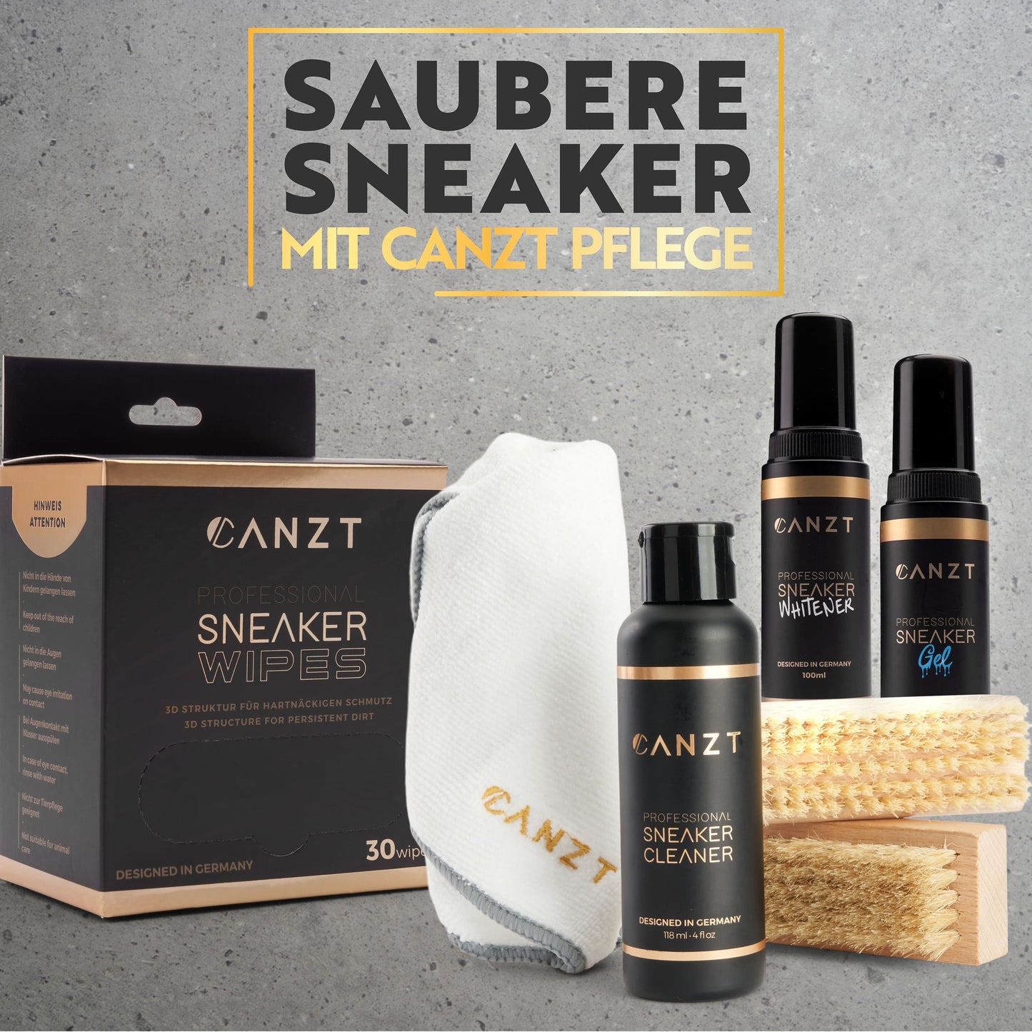 Canzt Sneaker Whitener zusammen mit Cleaner, Bürste, Tuch und Wipes