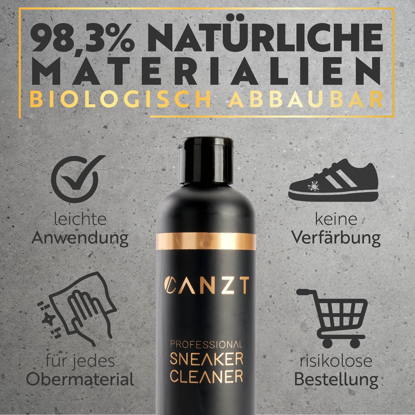 98,3 % natürliche Materialien, biologisch abbaubar und für jedes Obermaterial geeignet